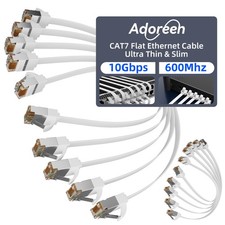 10 PCS Cat 7 Flat Ethernet Cable 1 Ft High Speed RJ45 10Gbps 600MHZ White