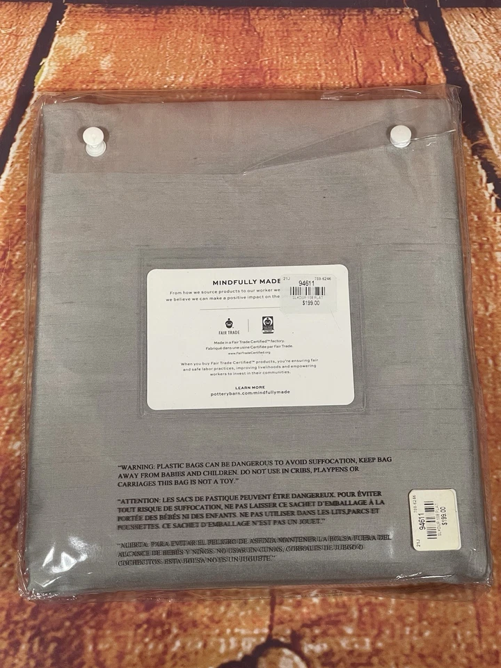 Set/2 Pottery Barn 50 X 108” 2 in 1 Pole Top Silk Dupioni Curtains Platinum - Image 2 of 2