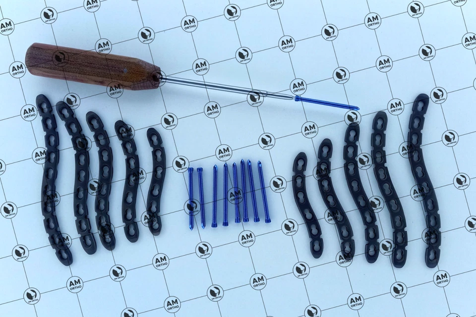 AM ORTHO IMPLANTS Veterinary 3.5mm C.lavi.cle S Plates 5-10Hole R/L & Screw 61 Pcs Set Titanium