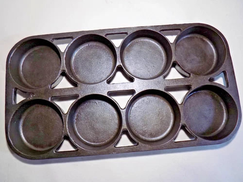 A+ Griswold 946 No.8 Cast Iron Muffin Pan-Restored-A+-No Cracks-Flat