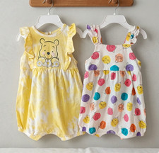 Disney Baby Winnie the Pooh Ruffle Romper Sunsuit Set Lot 18M Yellow White Daisy