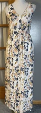 Lucky Brand Floral Maxi Dress Sz S Pink Blue Drawstring Boho Beach Cottagecore