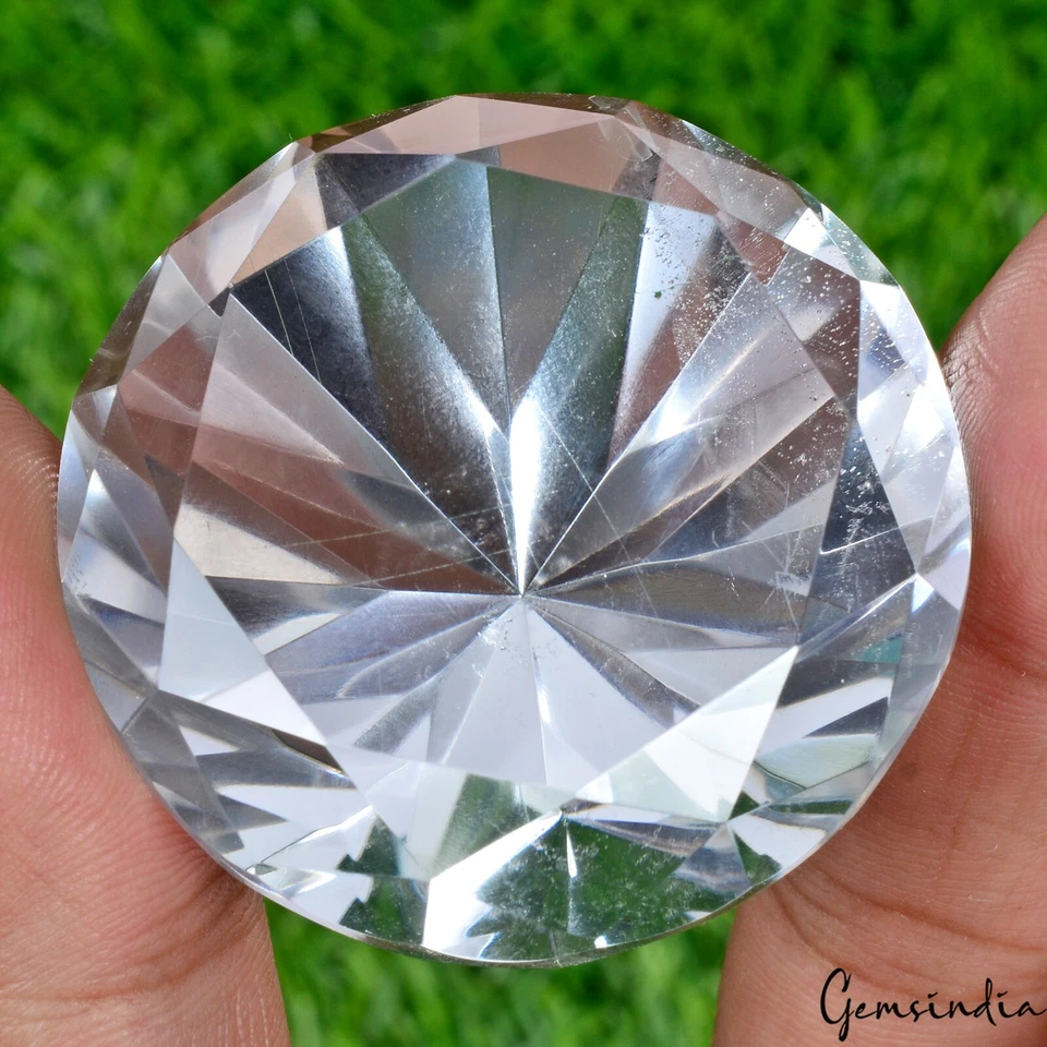 330 Ct Natural Crystal White Quartz 44mm Round Diamond Cut Loose Brazil Gemstone - Image 2 of 4