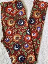 Lularoe Leggings OS Multicolor Floral Damask Abstract Flowers Rust Red RETIRED
