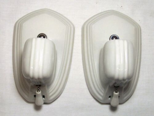 Antique Sconce Pair Vtg Porcelain Light Fixture Ceramic Wall 2 Rewired USA #A15 - Picture 1 of 10