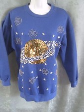 VTG Daizy Tunic Sweatshirt Size M Oversized Beads  Sequins Saturn Planet Stars