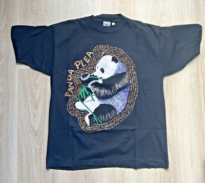 Medium Vintage Pure Art Panda Plea T-Shirt Tee schwarz gold Wildtiere Tier Wild