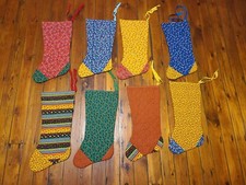 Vintage Patchwork Quilt Christmas Stockings Cotton Multicolor Set of 8 Handmade
