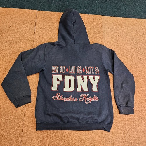 FDNY St Albans 317 Youth Hoodie Sweatshirt Champion Large Blue Graphic S8b