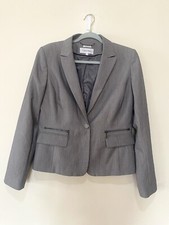 Calvin Klein Women's Size 10 Grey One Button Blazer Coat Jacket Stretch Office