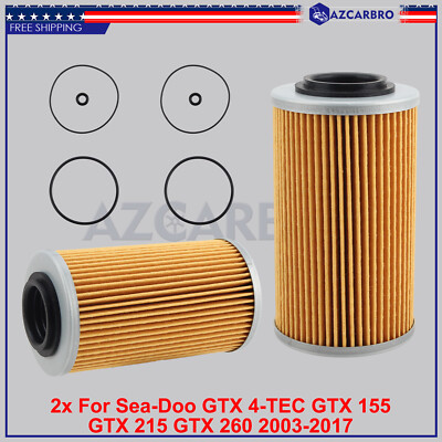2-Pack Sea-Doo 4-Tec Oil Filter & O-Ring Kit GTI GTS GTX RXT Rxt X 130 260 Hp