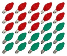 Box of 25 Light Bulbs, Ceramic Opaque Red Green, Steady Burning, 7 Watt, C7