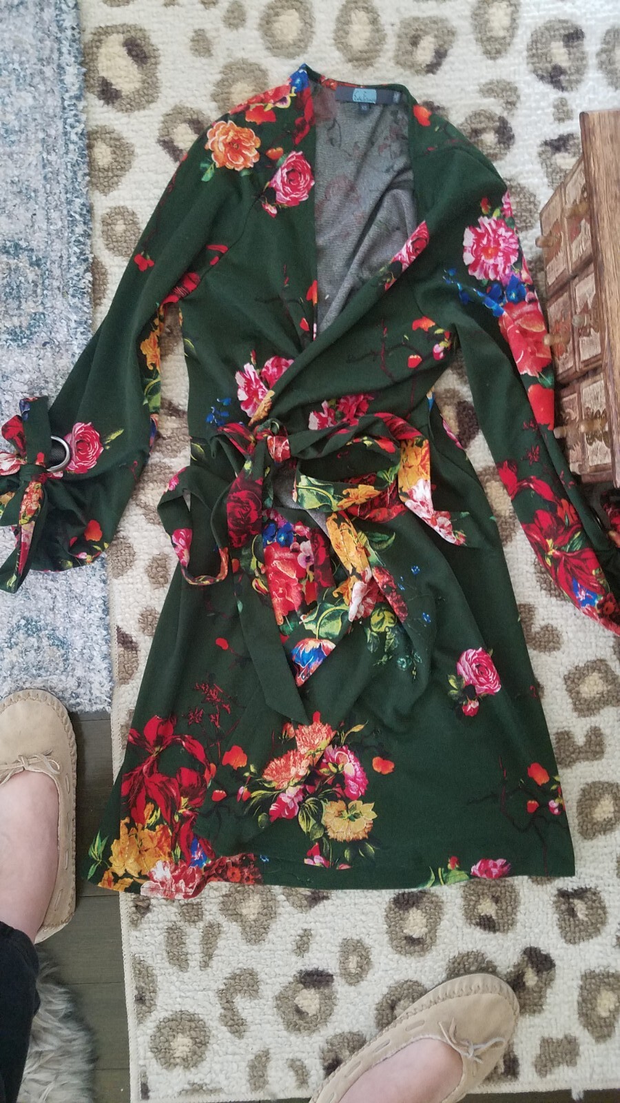 Anthropologie Eva Franco Green Floral Wrap Dress Tie … Gem