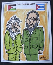 FIDEL CASTRO & YASSER ARAFAT / Cuba Drawing by LACOSTE from CUBAN POSTER GALLERY