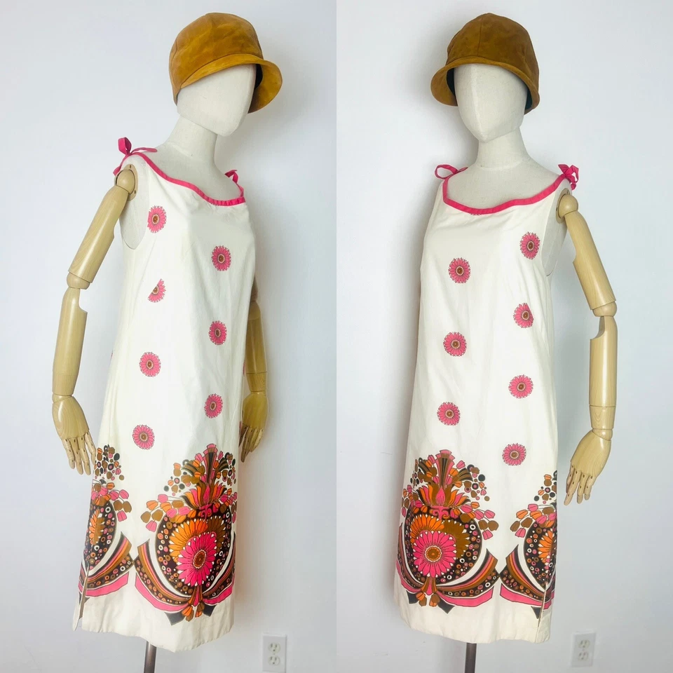 ALFRED SHAHEEN 60s 1960’s Vintage Sundress Floral Hawaiian Shift Day Dress S M - Image 4 of 4
