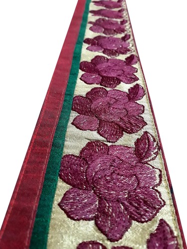 Vintage Saree Border India Decorative Trim Antique Embroidered Ribbon Silk Sari - Picture 3 of 7