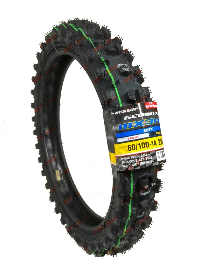 Dunlop MX34 60/100-14 80/100-12 Tire Set Front Rear CRF110 KLX110 TTR110 Tires - Image 2 of 4