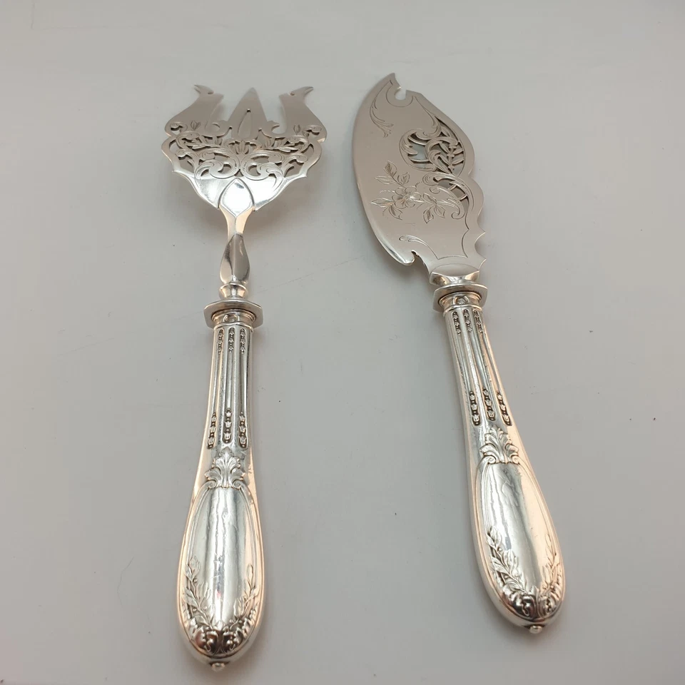 Couverts Service à poisson Argent fourré Minerve Décor végétal P. Devaux 1900 - Photo 2/4