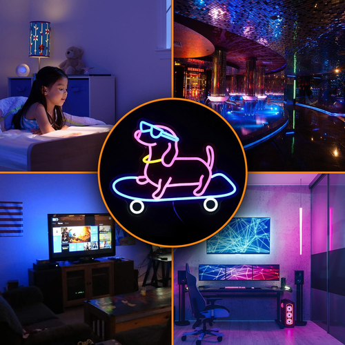 Skateboard Dog Neon Sign Cute Glasses Dog LED Neon Light Dimmable Animal Light u - Picture 6 of 7