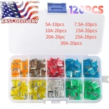 120Pcs 5A-30A Assortment Low Profile Micro Mini Blade Fuse Set Kit Car Truck
