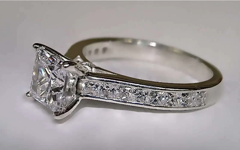 2Ct White Princess Cut CZ Pave Set Engagement Wedding Ring Solid 14K White Gold - Image 2 of 4