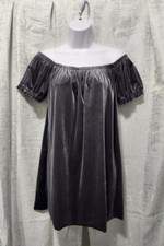 Urban Outfitters silver gray Stretch Velvet Off The Shoulder Swing Dress 