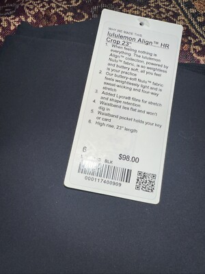 Lululemon Align High-Rise Crop 23'' Size 6 Black New Authentic