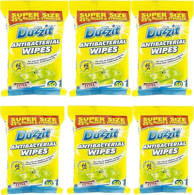 Duzzit 300 Antibacterial Wipes Six Packs Of 50 Wipes Kills 99.9% Of Bacteria
