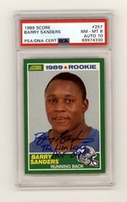 Barry Sanders 1989 Score #257 Rookie Card 2 Inscriptions Signed PSA 8 10 Auto
