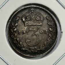 1902 Great Britain 3 Pence - Edward VII 0.925 Silver Coin