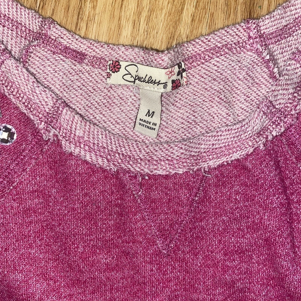 Speechless Girl’s Size Medium Casual Rhinestone Top Slouched Heather Pink - Image 3 of 4