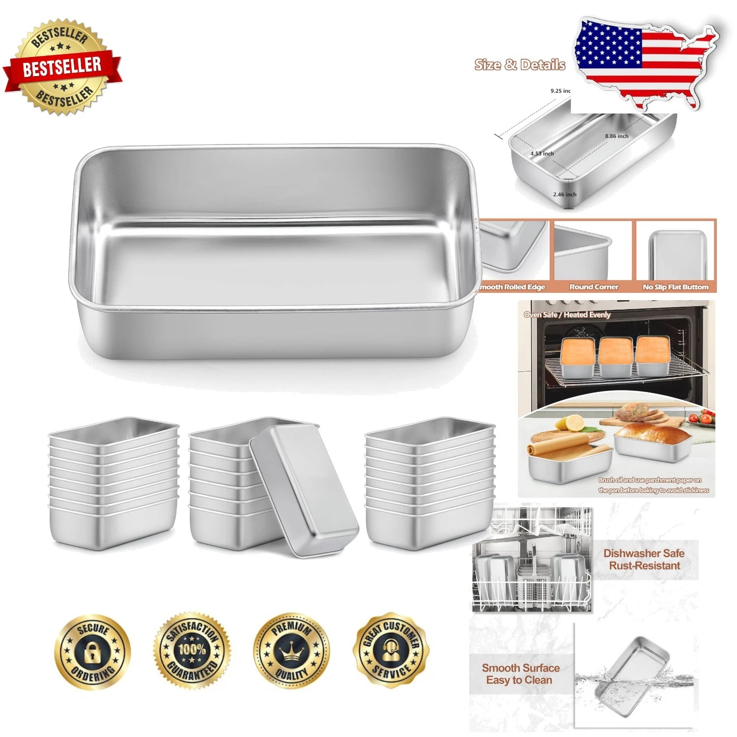 Stackable 24pc 9x5" Stainless Steel Loaf Tins - Healthy Baking, Easy Clean