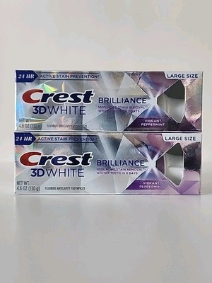 Lot of 2 CREST 3D White Brilliance Toothpaste Vibrant Peppermint 4.6oz Exp 3/27+