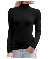  Women's Long Sleeve Mock Turtleneck Shirts 2025 Fleece Lined Base Medium Black