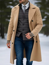 Men's Double-Breasted Wool Overcoat Thickened Warm Lining for Autumn/Winter