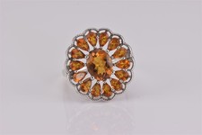 Sterling Silver Orange Citrine Clustered Scalloped Band Ring 925 Sz: 10