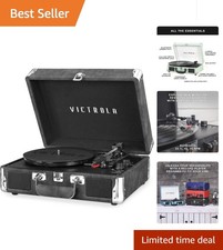 Journey Bluetooth Portable Suitcase Record Player with Built-in Speakers, Gray