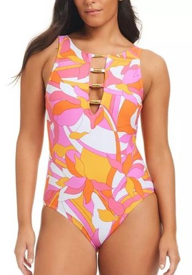 Beyond Control Women's One-Piece Printed Cut-Out Swimsuit Multicolor 12