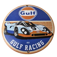 Vintage Gulf Racing Sign - Service Station Gas & Motor Oil Pump Service Sign