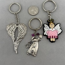 Lot of 3 Guardian Angel Good Luck Religious Keychains Key Rings 62446
