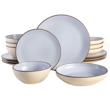 Contempo Classic Double Bowl Dinnerware Set, Service for 4 16pcs , Light Blue
