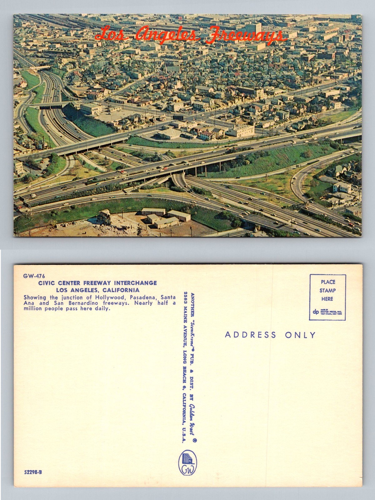Los Angeles, CA-California, Civic Center Freeway Interchange Vintage Postcard