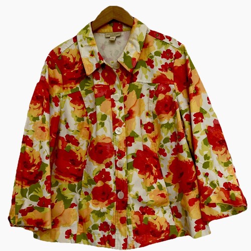 Appleseed's Women's Shacket Jacket 18W Floral Button Up Pockets Long Sleeves