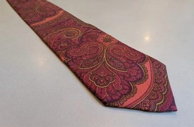 Vtg Kenneth Gordon New Orleans Silk Necktie Madder Style Paisley Purple & Red - Image 1 of 4