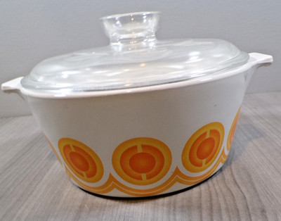 Vintage Corning Pyrex  Pyroflam Orange Print Casserole  1.8L Holland 1970s Retro