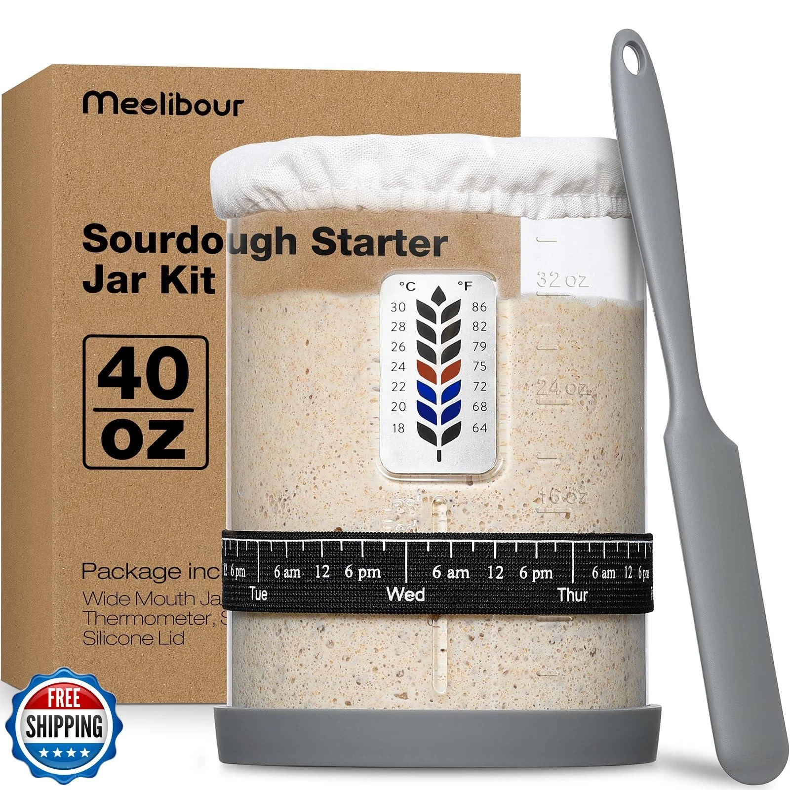 Premium Pro Sourdough Starter Jar Kit - 40oz Large Wide Mouth Sou