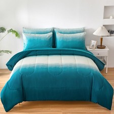 Teal Comforter Set Queen 7 Pieces Gradient Teal Bed in a Bag Queen Size Set, ...