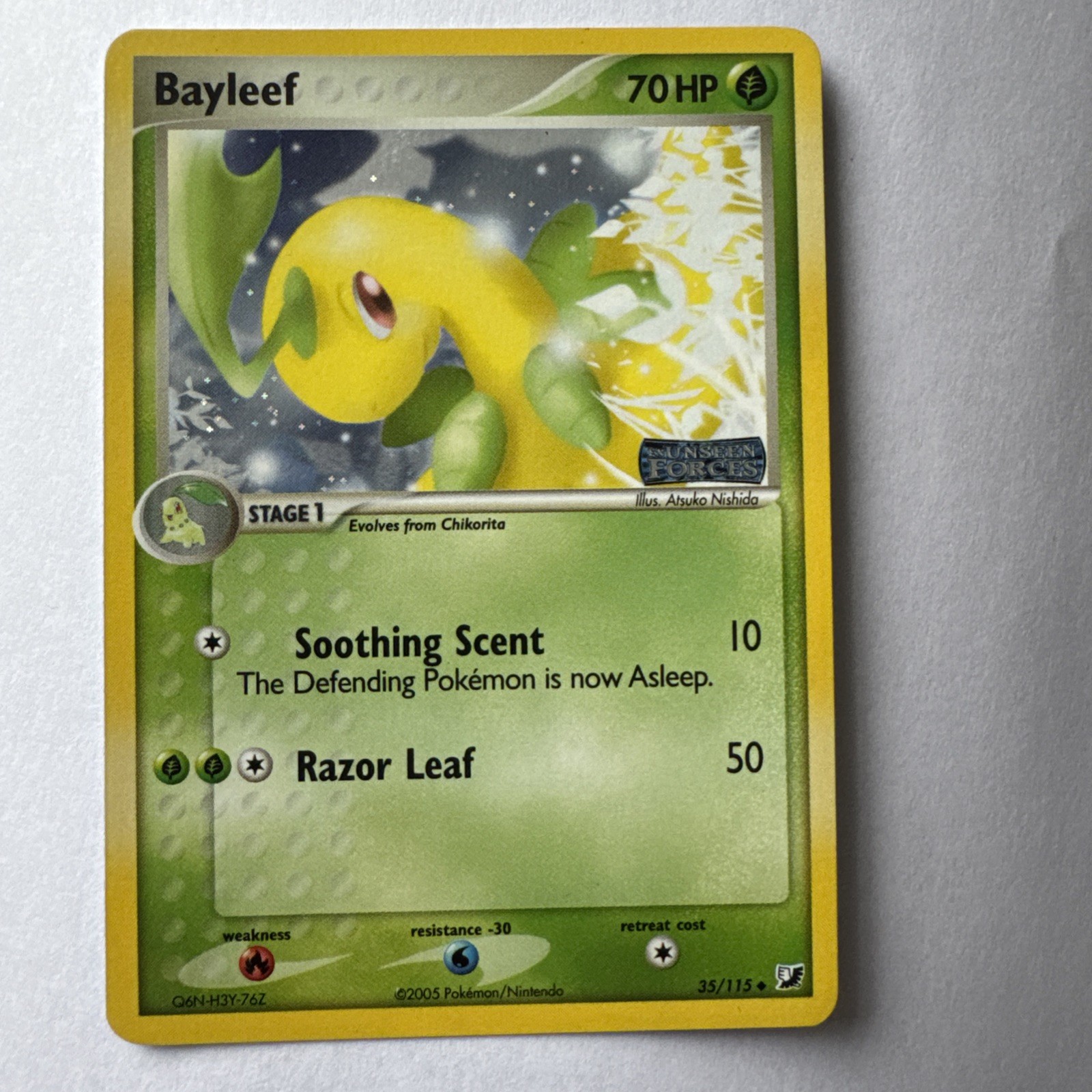 Bayleef 35/115 Reverse Holo EX Unseen Forces Stamped Pokemon Card 2005 NM