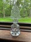 Vintage Pressed Glass Perfume Bottle Feather Stopper Ornate Art Deco Estate — photo 1