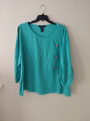 Ali Miles Sz 3X Lagenlook Linen Button-Accent Women's Tunic Top Seafoam NWT $84